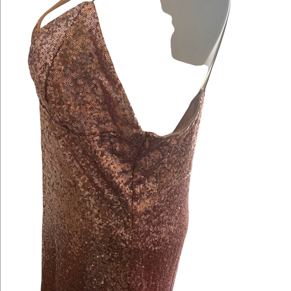 Club L for ASOS Rose Gold Sequin Cami Strap Midi Metallic Cocktail Dress Zipper - Picture 7 of 8